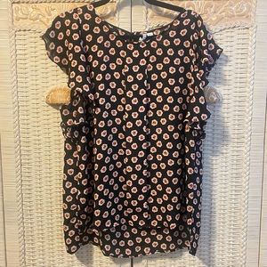 Elle Black + pink floral print blouse.